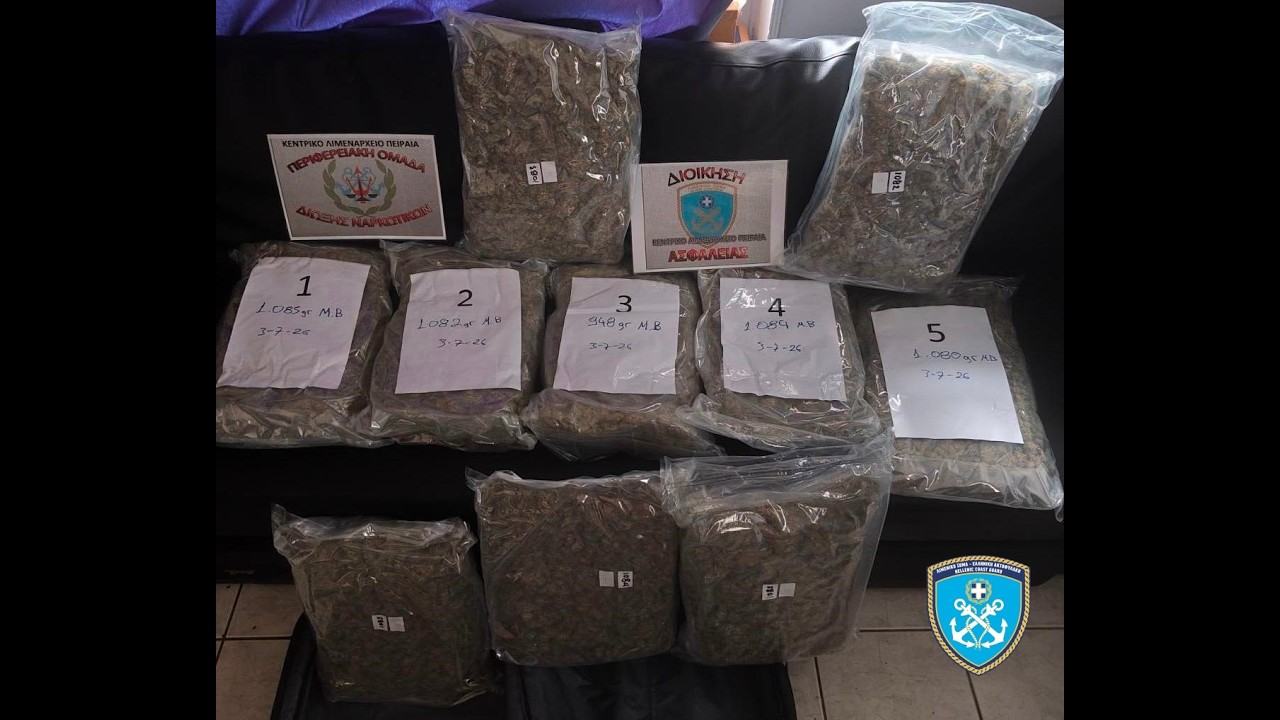 Κατάσχεση άνω των 10,5 κιλών ακατέργαστης κάνναβης (skunk) στον Πειραιά και σύλληψη 21χρονου